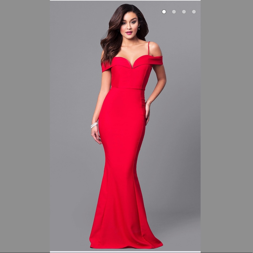 Off the shoulder dress gown blood red color